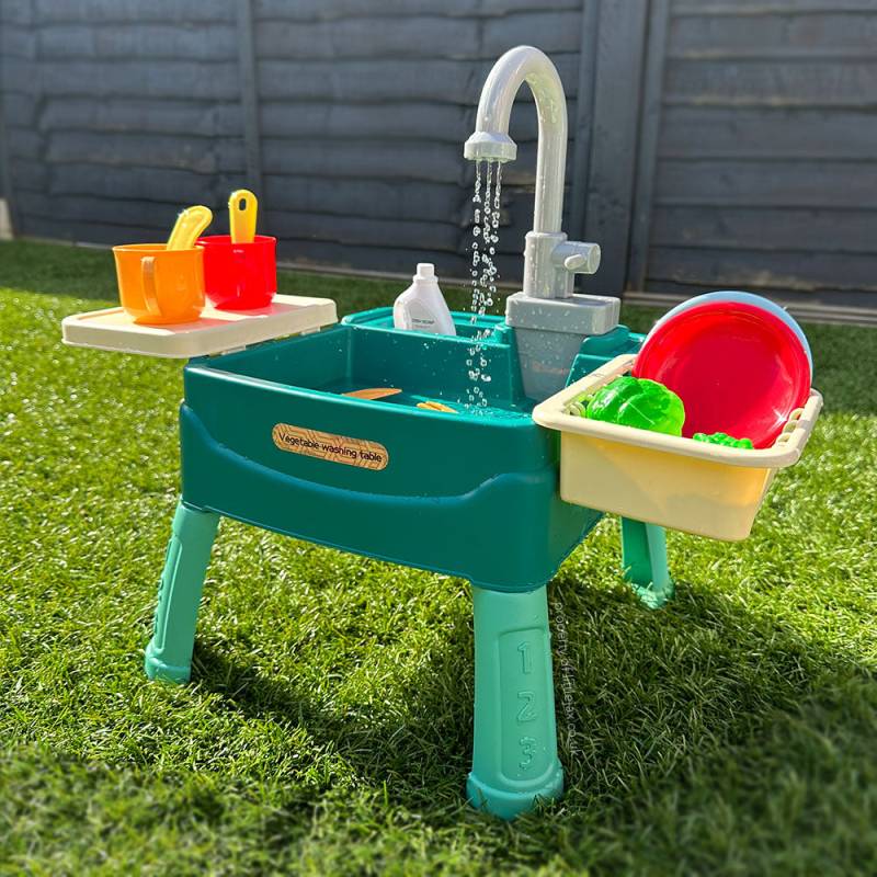 WaterWonder– Magischer Wasserspaß – Spielküche mit Kran Blau | Pädagogisches Holzspielzeug von Mein Kleines Baby