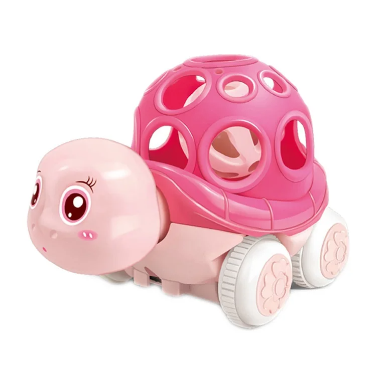 Wobble Wheels™ - Motoren, Rasseln&Rollen - Spielzeugauto Rosa Schildkröte | Pädagogisches Holzspielzeug von Mein Kleines Baby