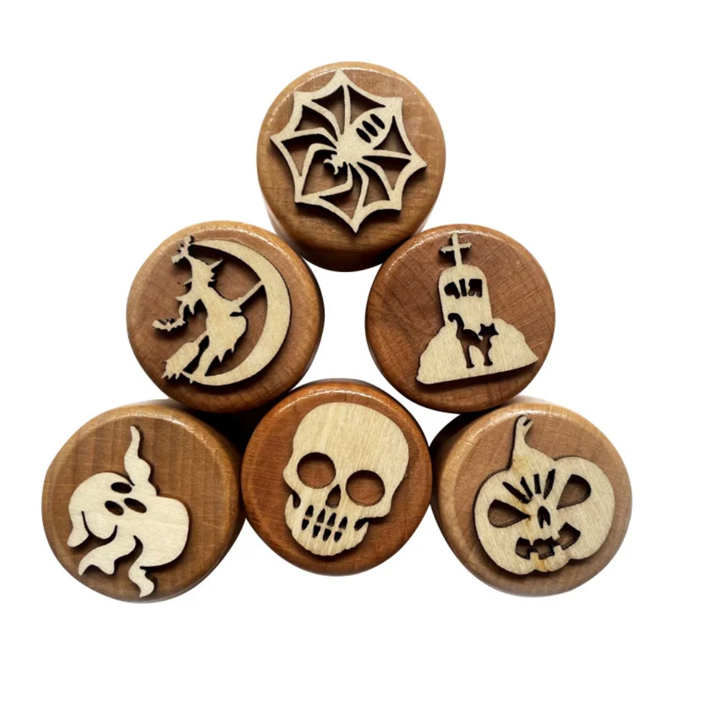 WoodStamp – Montessori & Kreativ – 6 Stück Holz-Knetstempel Halloween | Pädagogisches Holzspielzeug von Mein Kleines Baby