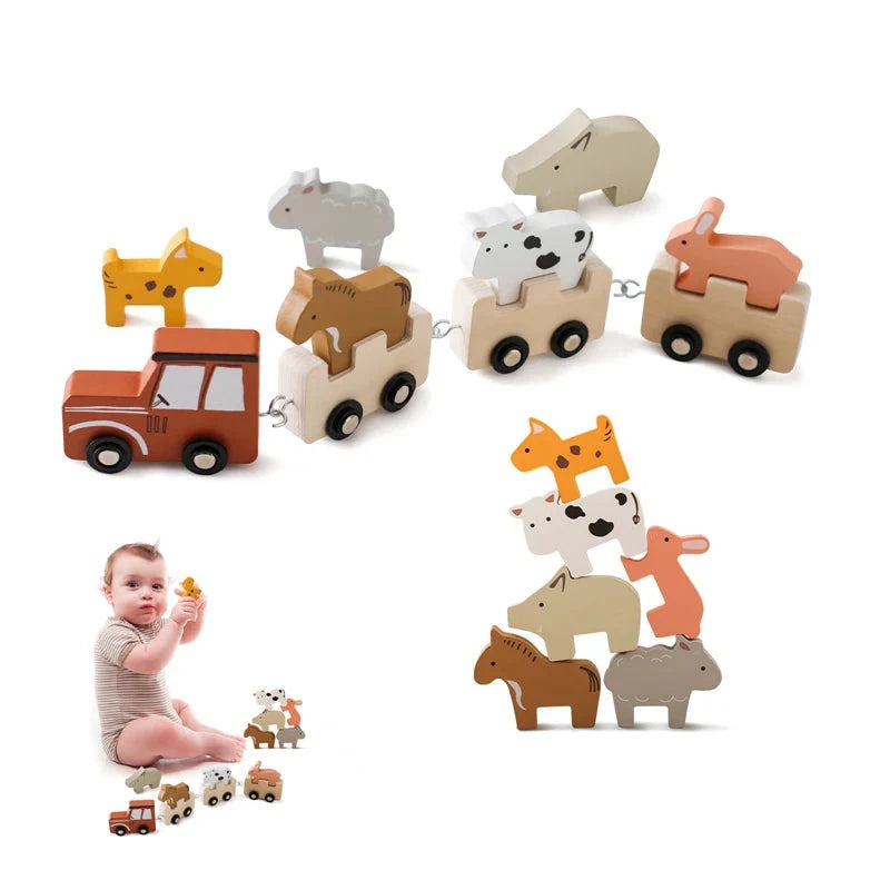 Woods™ - Bauernhofspaß auf Rädern - Holztierzug | Pädagogisches Holzspielzeug von Mein Kleines Baby
