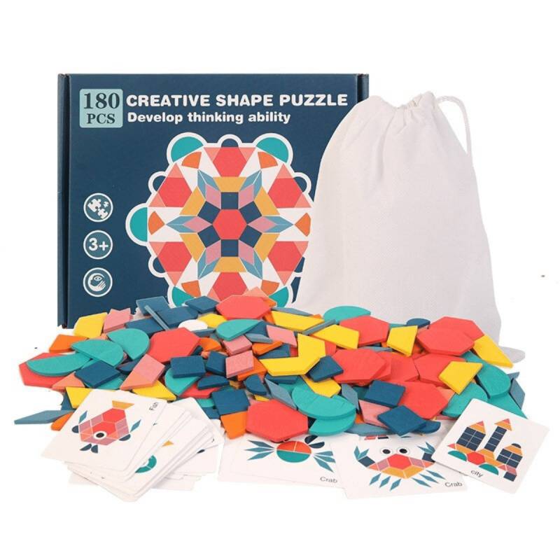 Woods™ | Entwickeln Sie Ihre Kreativität - Geometrisches Formenpuzzle 155 Stück | Pädagogisches Holzspielzeug von Mein Kleines Baby