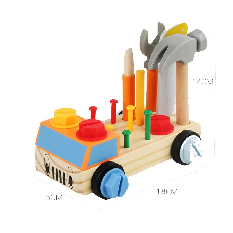 Woods™ - Feinmotorik und Koordination - Spielzeug-Bauwagen Holzfarbenes Auto | Pädagogisches Holzspielzeug von Mein Kleines Baby