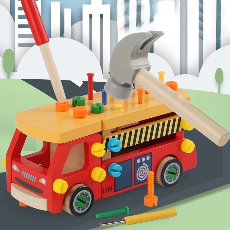 Woods™ - Feinmotorik und Koordination - Spielzeug-Bauwagen Roter Lkw | Pädagogisches Holzspielzeug von Mein Kleines Baby
