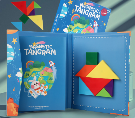 Woods™ - Förderung des logischen Denkens - Tangram-Puzzle aus Holz Donkerblauw | Pädagogisches Holzspielzeug von Mein Kleines Baby