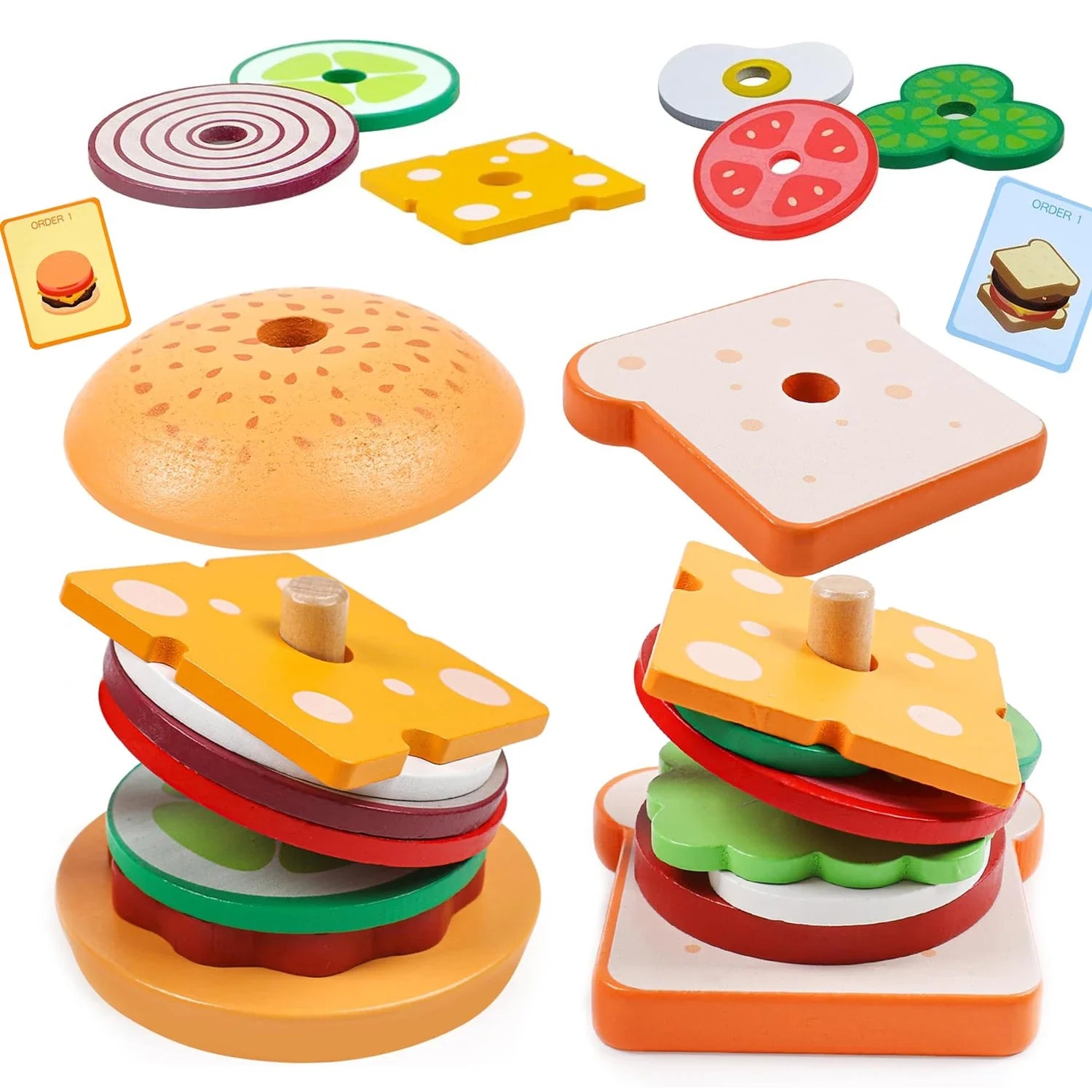 Woods™ - Leckeres Stapeln - Burger-Bauspielzeug Sandwich | Pädagogisches Holzspielzeug von Mein Kleines Baby