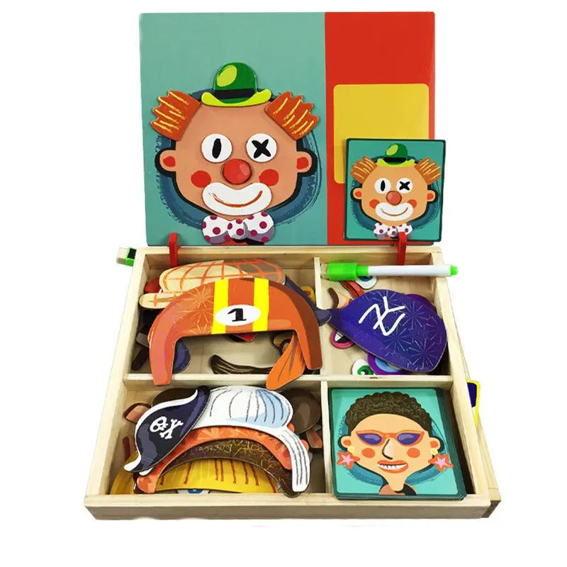 Woods™ Magnetic Sticker Puzzles- Endlose Kreationen - Magnetische 3D Sticker Puzzles Gesichter | Pädagogisches Holzspielzeug von Mein Kleines Baby