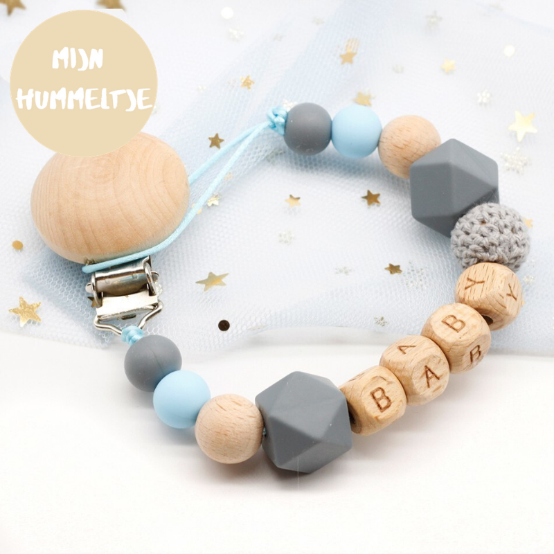 Woods™ - Personalisierte Schnullerkette Hellblau | Pädagogisches Holzspielzeug von Mein Kleines Baby