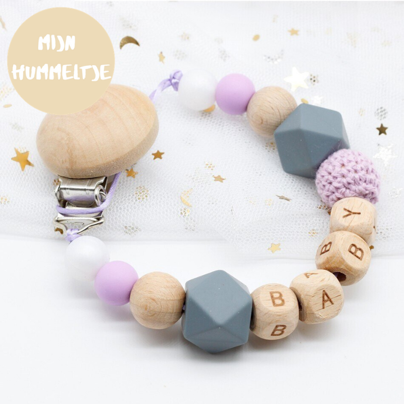 Woods™ - Personalisierte Schnullerkette Violett | Pädagogisches Holzspielzeug von Mein Kleines Baby