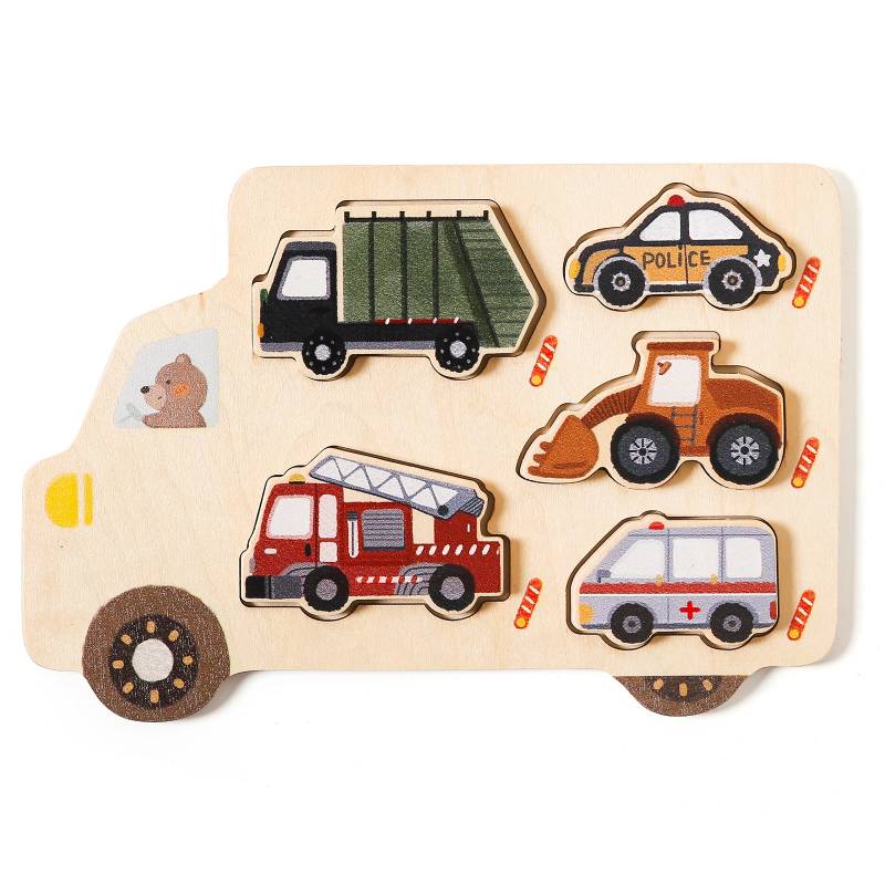 Woods™ – Rätsel-Abenteuer - Auto-Puzzle aus Holz Arbeitsfahrzeuge | Pädagogisches Holzspielzeug von Mein Kleines Baby