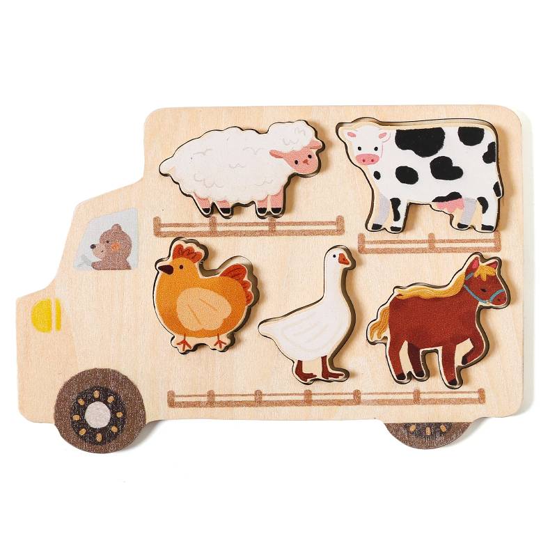 Woods™ – Rätsel-Abenteuer - Auto-Puzzle aus Holz Tiere | Pädagogisches Holzspielzeug von Mein Kleines Baby