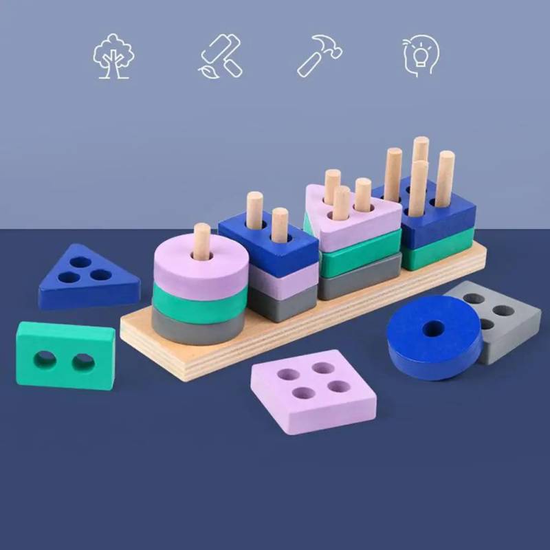 Woods™ – Stapelblöcke Spaß – Geometrische Blöcke | Pädagogisches Holzspielzeug von Mein Kleines Baby