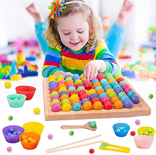 Regenbogen Puzzle,Montessori Spielzeug ab 2 3 4 Jahre,Holz Clip Brettspiel, , Wooden ,Rainbow Bead Game Early Education Puzzle Brettspiel von Meiruier