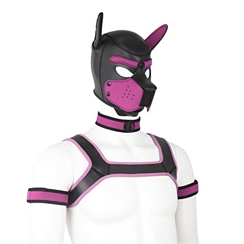 Meitaoyigou 4 Set Neopren-Welpenhaube Benutzerdefinierte Tierkopf-Maske Neuheit Kostüm Hundhauben-Maske, Kragen, Armbinde und Kabelbaum (L, Pink) von Meitaoyigou
