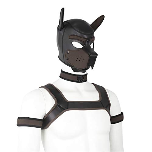Meitaoyigou 4 Set Neopren-Welpenhaube Benutzerdefinierte Tierkopf-Maske Neuheit Kostüm Hundhauben-Maske, Kragen, Armbinde und Kabelbaum (L, Brown) von Meitaoyigou