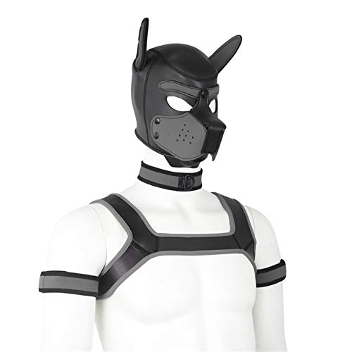 Meitaoyigou 4 Set Neopren-Welpenhaube Benutzerdefinierte Tierkopf-Maske Neuheit Kostüm Hundhauben-Maske, Kragen, Armbinde und Kabelbaum (L, Gray) von Meitaoyigou