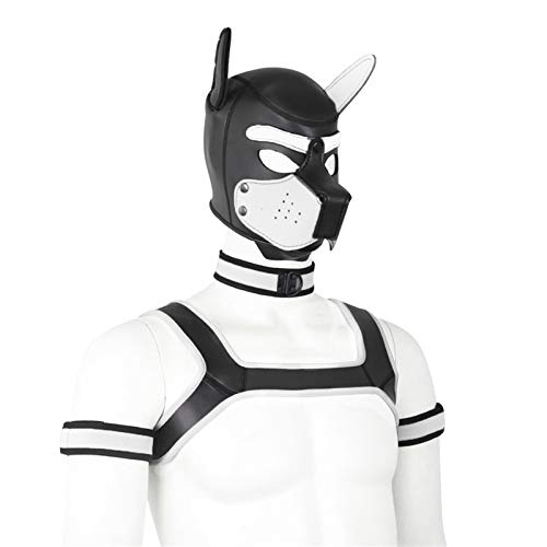 Meitaoyigou 4 Set Neopren-Welpenhaube Benutzerdefinierte Tierkopf-Maske Neuheit Kostüm Hundhauben-Maske, Kragen, Armbinde und Kabelbaum (L, White) von Meitaoyigou