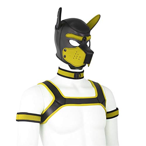 Meitaoyigou 4 Set Neopren-Welpenhaube Benutzerdefinierte Tierkopf-Maske Neuheit Kostüm Hundhauben-Maske, Kragen, Armbinde und Kabelbaum (L, Yellow) von Meitaoyigou