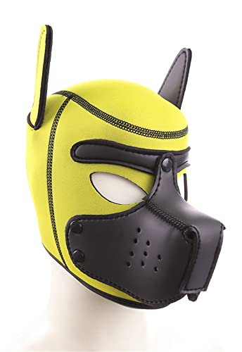 Meitaoyigou Full Face Maske, Weiche Latex Petplay Hundemaske mit Biegbar Ohren, Abnehmbarer Mund, Geeignet für Halloween, Urlaubsparty (L, 21 Gelb) von Meitaoyigou
