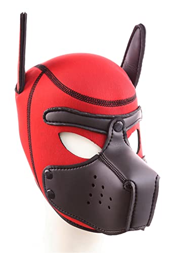 Meitaoyigou Full Face Maske, Weiche Latex Petplay Hundemaske mit Biegbar Ohren, Abnehmbarer Mund, Geeignet für Halloween, Urlaubsparty (L, 21 Rot) von Meitaoyigou