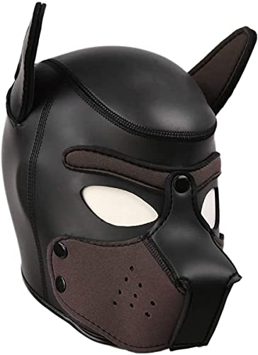 Meitaoyigou Full Face Maske, Weiche Latex Petplay Hundemaske mit Biegbar Ohren, Abnehmbarer Mund, Geeignet für Halloween, Urlaubsparty (L, Braun) von Meitaoyigou