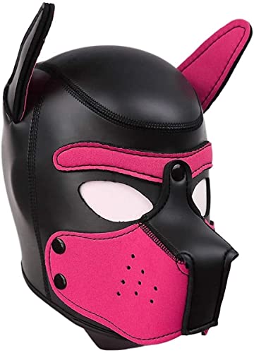 Meitaoyigou Full Face Maske, Weiche Latex Petplay Hundemaske mit Biegbar Ohren, Abnehmbarer Mund, Geeignet für Halloween, Urlaubsparty (L, Rosa) von Meitaoyigou