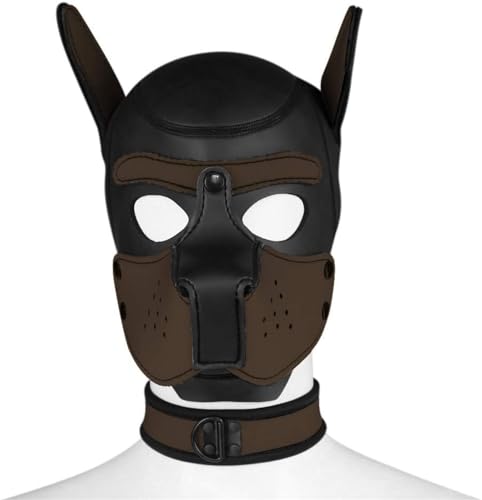 Meitaoyigou Neopren-Welpen-Haubenmaske mit Kragen, abnehmbare Cosplay-Hunde-Vollgesichts-Welpen-Haubenmaske, Halloween-Maske, Partykostüm (Brown, XL) von Meitaoyigou