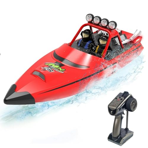 Meiurlex Ferngesteuertes Boot mit LED-Licht, 30KM/H High Speed Rennboot 2,4 GHz, 200m Reichweite Motorboot, Wasserdichtes Jet Rennboot für Pools & Seen von Meiurlex