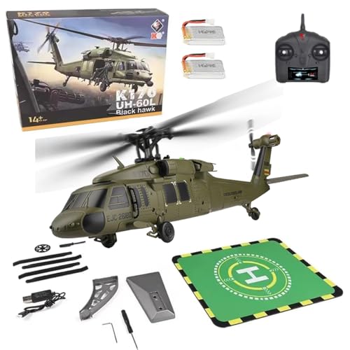 Meiurlex RC Hubschrauber für Erwachsene, K170 UH-60L Fernsteuerungs Helikopter Brushless 4-Kanal 6G 6-Achsen Gyro RTF Flugzeug Abheben/Landen mit Einer Taste von Meiurlex
