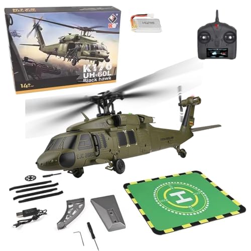 Meiurlex RC Hubschrauber für Erwachsene, K170 UH-60L Fernsteuerungs Helikopter Brushless 4-Kanal 6G 6-Achsen Gyro RTF Flugzeug Abheben/Landen mit Einer Taste von Meiurlex