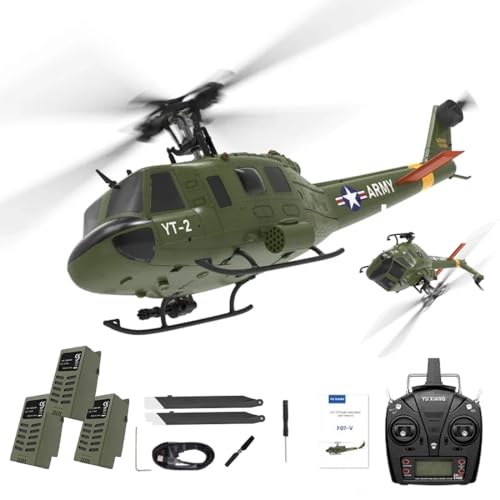 Meiurlex YUXIANG F07-V UH1D RC Helicopter, 1/34 Scale 6CH 2.4GHz Remote Control Aircraft Model, 3D/6G Brushless Direct-Drive Flybarless Military Helicopter for Adult - RTF von Meiurlex