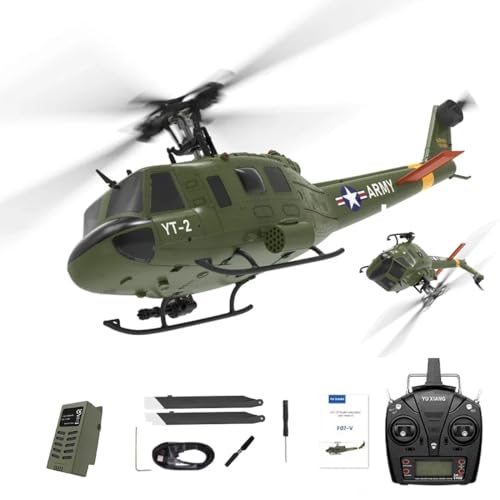 Meiurlex YUXIANG F07-V UH1D RC Helikopter für Erwachsene, 1/34 2,4GHz Ferngesteuertes Flugzeug Modell, 3D/6G Bürstenloser Militär Hubschrauber mit Direktantrieb und Flybarless von Meiurlex