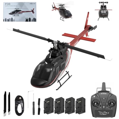 Meiurlex YUXIANG F08 Bell 206 RC Hubschrauber, 1/27 6CH Bürstenloses Direktantriebs Helikopter mit 6-Achsen-Gyro, RC Flugzeug Modell Spielzeug für Erwachsene (4 Akku) von Meiurlex