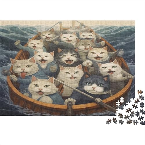 Katze rudert EIN Boot Puzzle Erwachsene 1000 Teile Karikatur Wohnkultur Lernspiel Family Challenging Spiele Geburtstag Entspannung Und Intelligenz 1000pcs (75x50cm) von MekUk