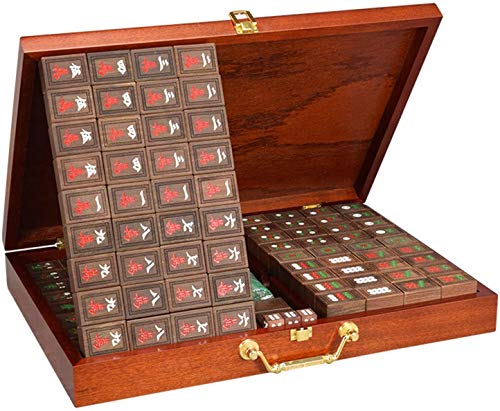 MekUk Chinesisches Schach 144 Stück Travel Mahjong Gift Box Dice bewegliche Digital-Skulptur Horn Holz Sandelholz Multiplayer Entertainment Familie Freizeit Sammeln von MekUk
