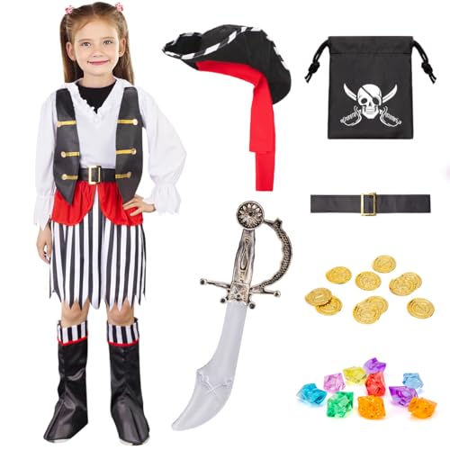 MELAND Piratenkostüm für Kinder, Piratenkostüm mit Stiefeln für Mädchen im Alter von 3–10 Jahren, Verkleidung für Kinder, Rollenspiel, Weltbuchtag MELAND Piratenkostüm für Kinder, Piratenkostüm mit Stiefeln für Mädchen im Alter von 3–10 Jahren, Verkleidung für Kinder, Rollenspiel, Weltbuchtag von Meland