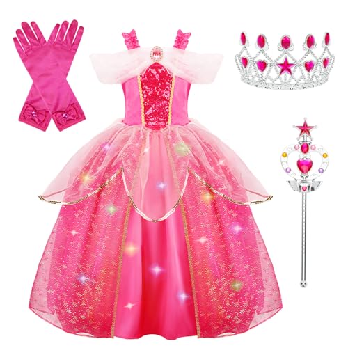 MELAND Prinzessinnenkleid für Mädchen in Rosenrosa (Größe XL) von Meland