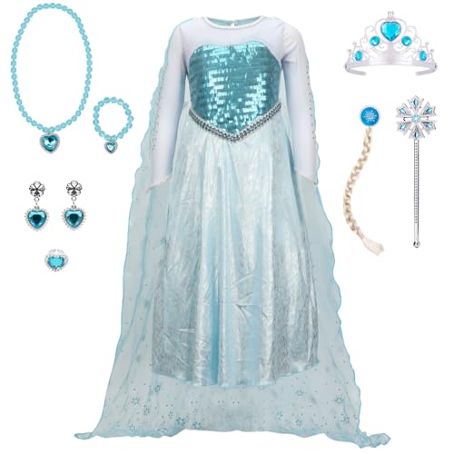 Meland Blaues Schnee Prinzessin Kleid für Mädchen (150) von Meland