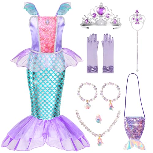 Meland Meerjungfrau Kostüm Kinder, Prinzessin Kostüme für Mädchen Geschenk im Alter von 3-8, kleine Meerjungfrau Dress Up für Mädchen Halloween, Party Meland Meerjungfrau Kostüm Kinder, Prinzessin Kostüme für Mädchen Geschenk im Alter von 3-8, kleine Meerjungfrau Dress Up für Mädchen Halloween, Party von Meland
