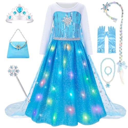Meland Prinzessin Kleid Mädchen, Prinzessin Kostüm Mädchen 8 Stück Set Inklusive Juwelen, Handschuhe, Zauberstab, Prinzessin Dress Up für 3-10 Jahre, Faschingskostüme Kinder für Halloween von Meland