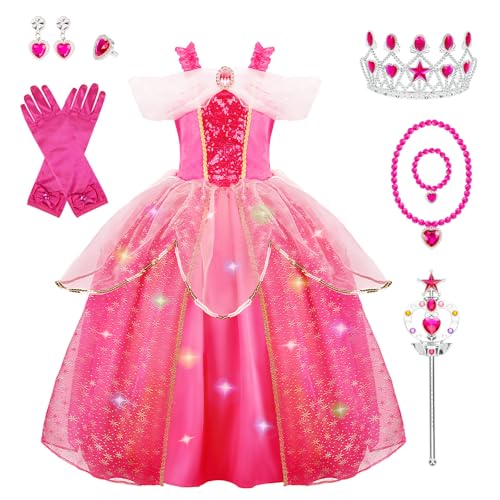 Meland Rosa rosa Prinzessin Kleid für Mädchen(XL) von Meland