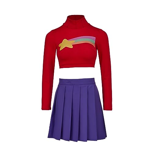 MelangCos Mabel Pines Cosplay Kostüm Damen Regenbogen Crop Top und Minirock Set Halloween Outfit (S, Rot&Lila) von MelangCos