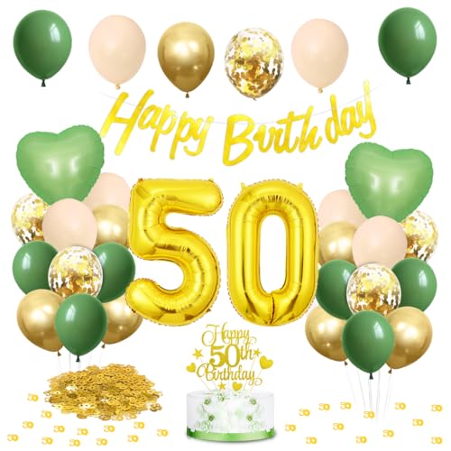 50 Geburtstag Deko Avocadogrün, Deko 50. Geburtstag Frau Grün Gold, Zahl 50 Luftballon mit 50 Geburtstag Banner, Geburtstagsdeko Grün 50, Grün Weiß Gold Ballons für Frauen Geburtstag 50 Deko von Meleager