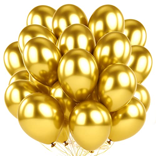 50 Stück Metallic Gold Ballons, 12 Zoll Metallicfarben Latex Ballons, Metallic Gold Luftballons für Hochzeit, Geburtstag Deko，BabyParty, Partydeko von Meleager