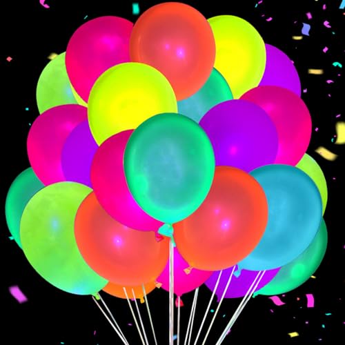 60 Stück UV Neon Luftballons，Fluoreszierende Luftballons in Verschiedenen Farben，UV Schwarzlicht LatexBallons， leuchten im Dunkeln，Geeignet für Geburtstag, Nacht Party Ballon Dekoration von Meleager