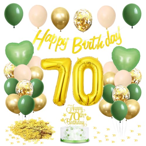 70 Geburtstag Deko Avocadogrün, Deko 70. Geburtstag Frau Grün Gold, Zahl 70 Luftballon mit 70 Geburtstag Banner, Geburtstagsdeko Grün 70, Grün Weiß Gold Ballons für Frauen Geburtstag 70 Deko von Meleager