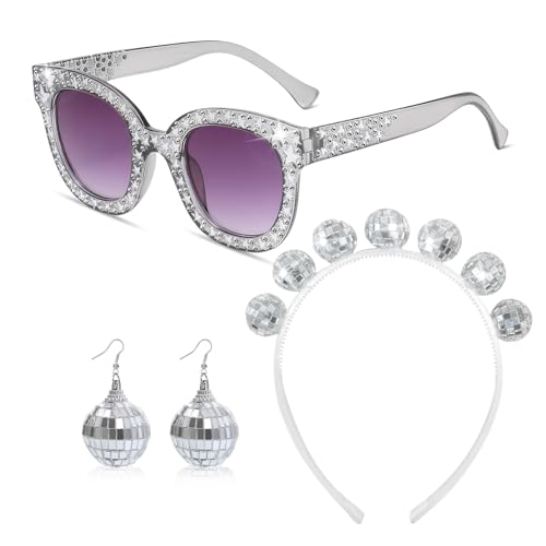 Meleager Disco Accessoires Damen, Discokugel Ohrringe Stirnband mit Sonnenbrille, 70er Jahre Kostüm Zubehör Glitzer für Kostümparty Bekleidung Konzert,Fasching Karneval Meleager Disco Accessoires Damen, Discokugel Ohrringe Stirnband mit Sonnenbrille, 70er Jahre Kostüm Zubehör Glitzer für Kostümparty Bekleidung Konzert,Fasching Karneval von Meleager