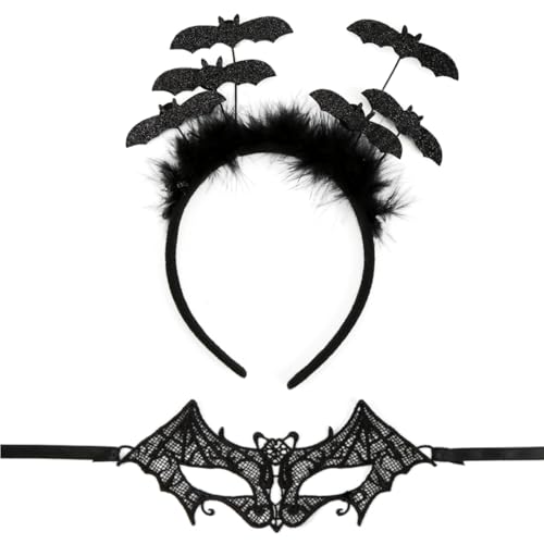 Fledermaus Haarreif und Augenmaske für Damen, Fledermaus Ohren, Maske aus Spitze, Fledermaus Kostüm Zubehör für Halloween, Karneval, Kostümfeste Fledermaus Haarreif und Augenmaske für Damen, Fledermaus Ohren, Maske aus Spitze, Fledermaus Kostüm Zubehör für Halloween, Karneval, Kostümfeste von Meleager