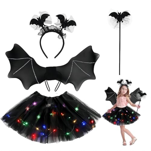 Fledermaus Kostüm Mädchen, Halloween Kostüm Kinder mit Haareif, Schwarz Tutu Rock, Flügel und Zauberstab für Karneval Halloween Cosplay Party Fledermaus Kostüm Mädchen, Halloween Kostüm Kinder mit Haareif, Schwarz Tutu Rock, Flügel und Zauberstab für Karneval Halloween Cosplay Party von Meleager