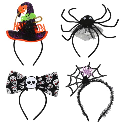 Halloween Haarreif, 4 Stück Halloween Haarschmuck, Halloween Kopfbedeckung mit Haarreif Spinne, Stirnband Hexenhut für Halloween Party Cosplay Fasching Party für Damen Kinder Mädchen Halloween Haarreif, 4 Stück Halloween Haarschmuck, Halloween Kopfbedeckung mit Haarreif Spinne, Stirnband Hexenhut für Halloween Party Cosplay Fasching Party für Damen Kinder Mädchen von Meleager