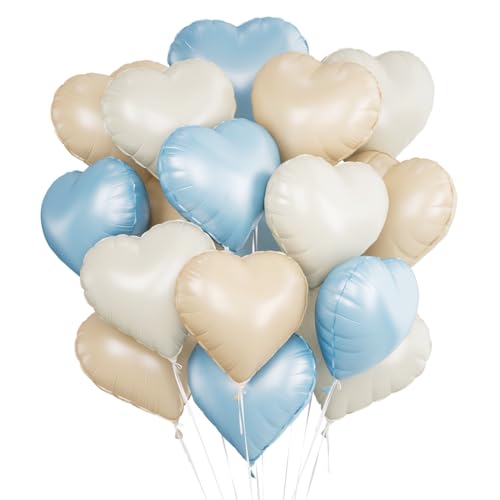 Herz Folienballon 24 Stück,Herz Helium Luftballons,Heliumballon Herzen,Beige Baby Blau Herzluftballons,Herzform Folienluftballon Herzballons für Geburtstag Hochzeit Valentinstag von Meleager